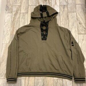 NEW LANY women's 26/28 (3X) lace up thick pullover hoodie sweatshirt green/black